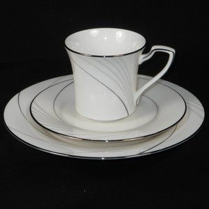 Tea cup, bread & salad plate set. Noritake Japan 7740 Sterling Tide